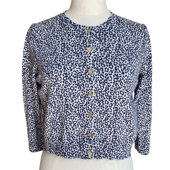 Boden Eldon Leopard Animal Print Cardigan Sz M French Navy Button Chic Mobwife-M - Picture 11 of 11